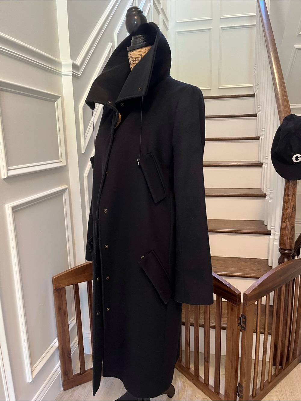 Tombolini Black Hooded Long Trench Coat - Picture 3 of 6